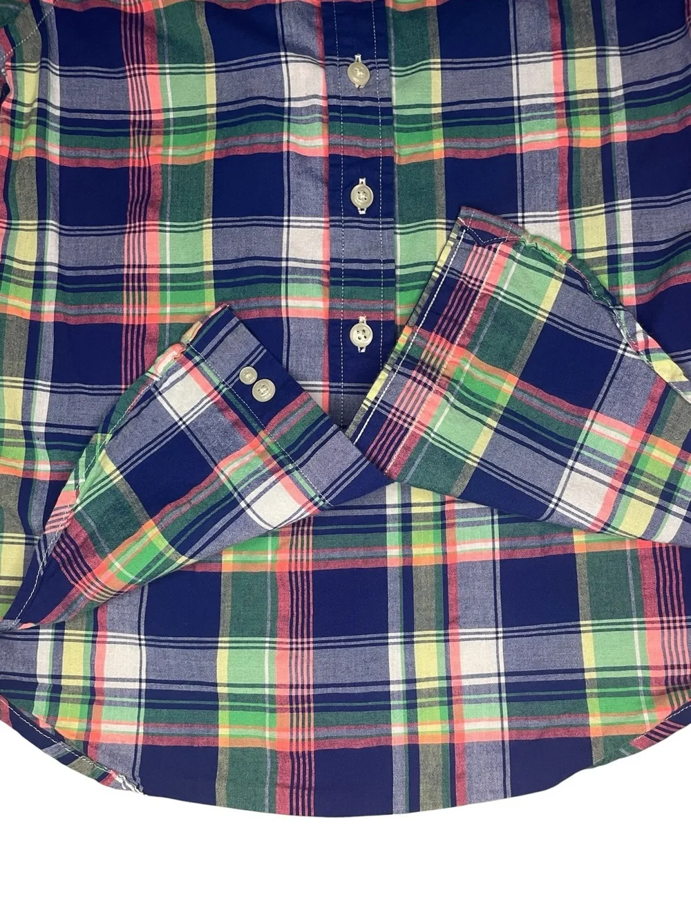 Ralph Lauren Short Sleeve Navy, Green & Pink Plaid Button-Down Shirt-Boys Small